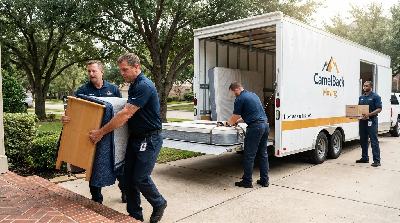 Crew loading residential truck for cross-state move from Manhattan, MT
