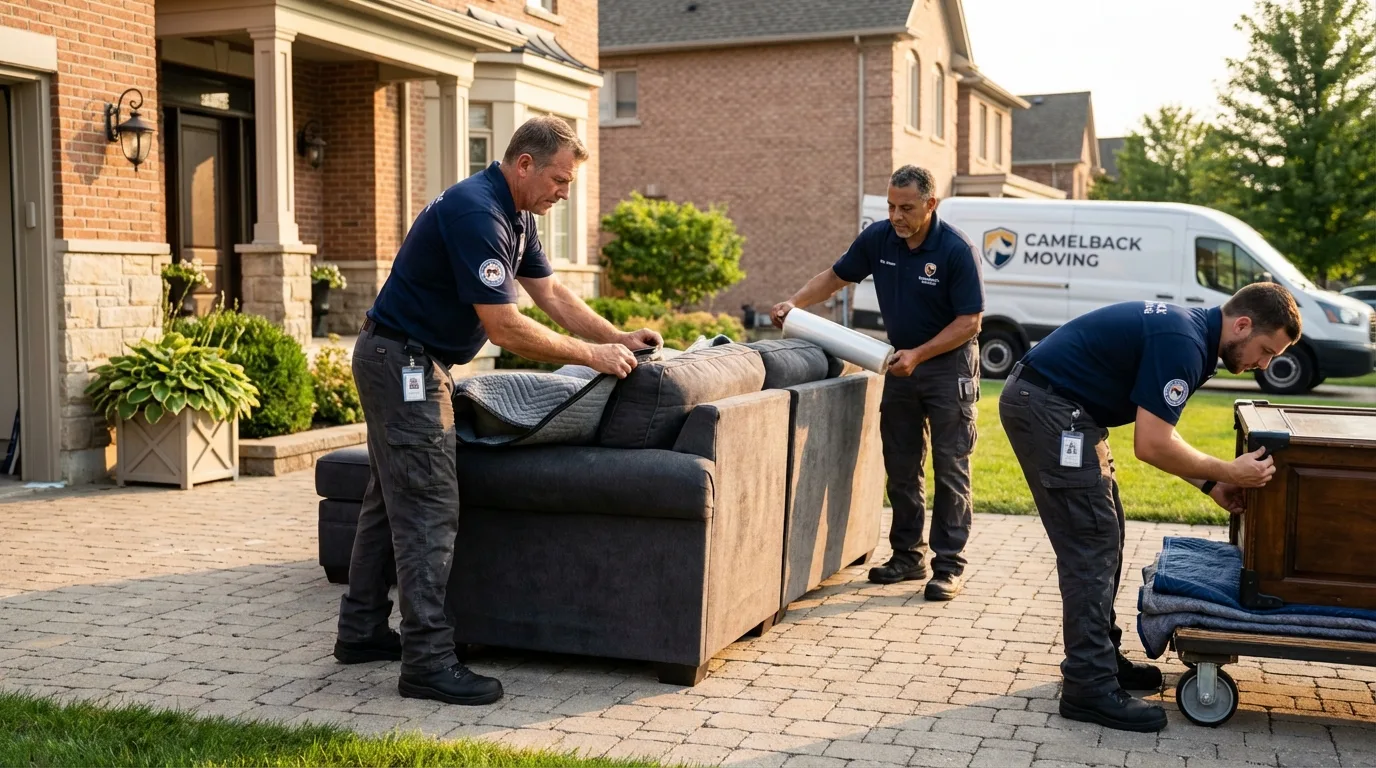 Large estate moving crew wrapping furniture in Manhattan, MT