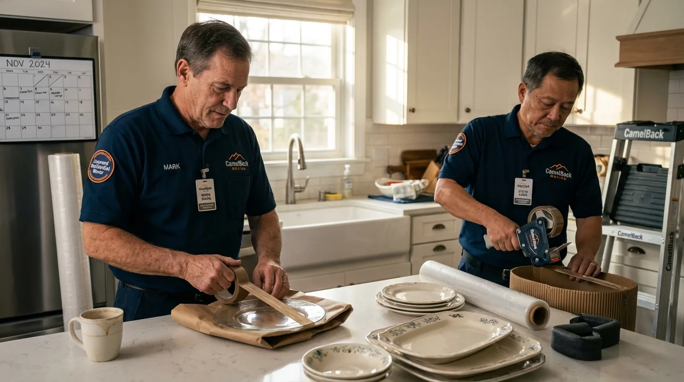 Professional crew packing kitchen dishware in Manhattan, MT